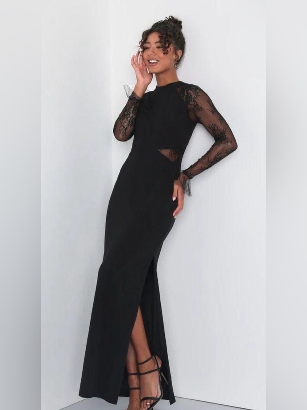 Lulus Black Lace-Sleeve Evening Gown - Elegant Women’s Dress